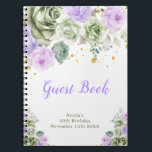 Sage Green and Purple Floral Birthday Guest Book<br><div class="desc">Beautiful birthday guest book with sage green and purple floral arrangements. Perfect for a birthday party. The words can be changed to suit your own details or requirements</div>