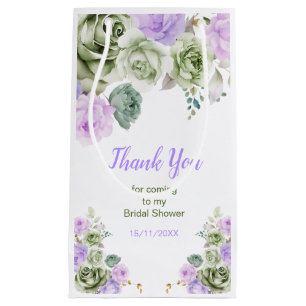 Sage Green and Purple Floral Bridal Shower Small Gift Bag