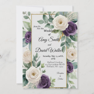 Sage Green and Purple Floral wedding invitation