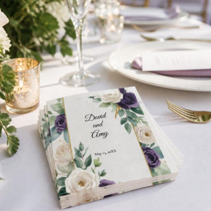 Sage Green and Purple Floral wedding napkin