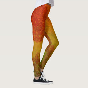 Sage Green and Rusty Red Mandala Leggings