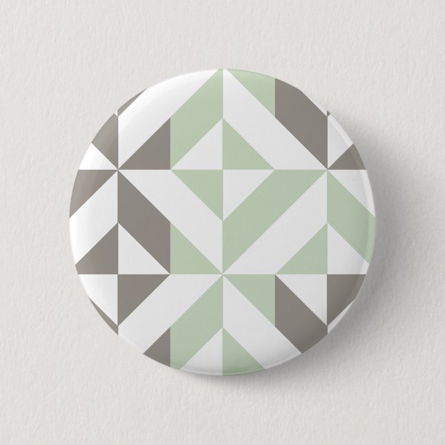 Sage Green and Silver Geometric ZigZag 2 Inch Round Button (Front)
