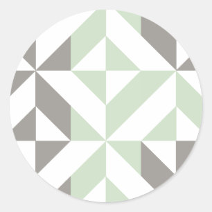 Sage Green and Silver Geometric ZigZag Classic Round Sticker