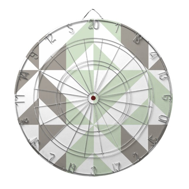Sage Green and Silver Geometric ZigZag Dartboard (Front)