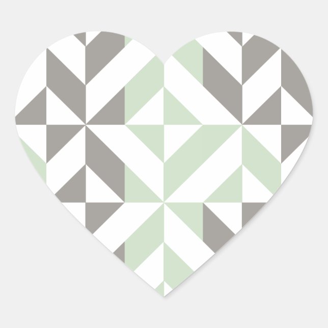 Sage Green and Silver Geometric ZigZag Heart Sticker (Front)