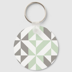 Sage Green and Silver Geometric ZigZag Keychain