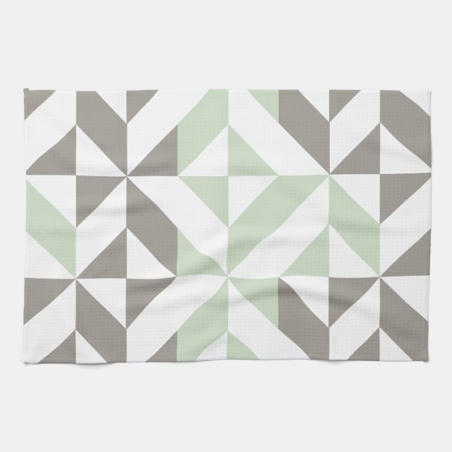 Sage Green and Silver Geometric ZigZag Kitchen Towel (Horizontal)