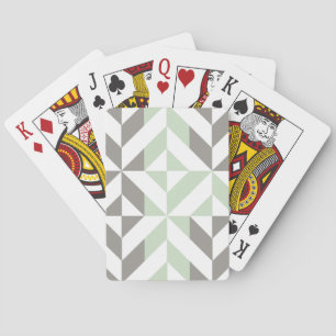 Sage Green and Silver Geometric ZigZag Playing Cards