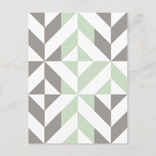 Sage Green and Silver Geometric ZigZag Postcard