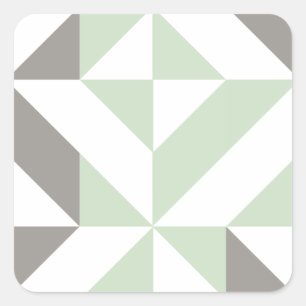 Sage Green and Silver Geometric ZigZag Square Sticker