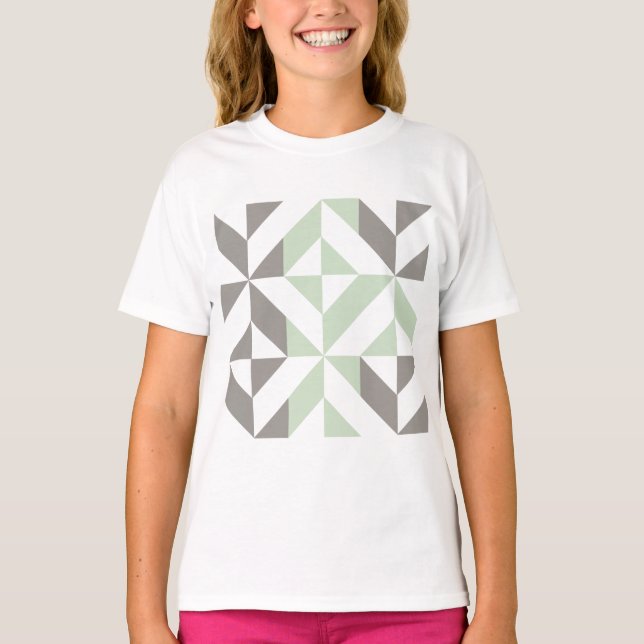 Sage Green and Silver Geometric ZigZag T-Shirt (Front)