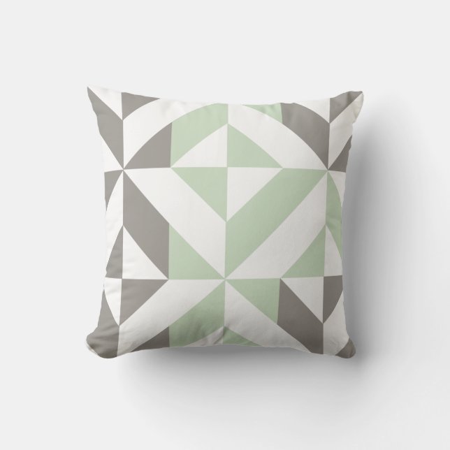 Sage Green and Silver Geometric ZigZag Throw Pillow (Front)