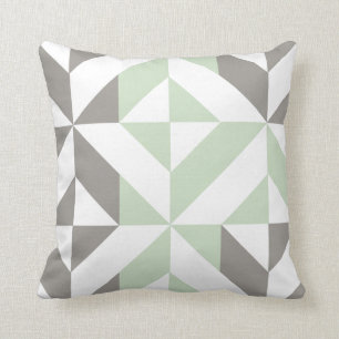 Sage Green and Silver Geometric ZigZag Throw Pillow