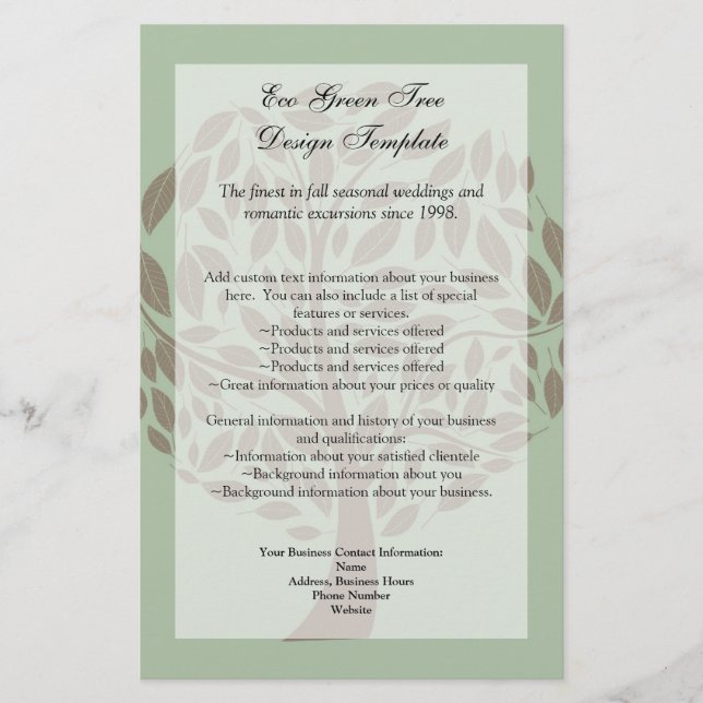 Sage Green and Soft Brown Stylized Eco Tree Flyer (Front)