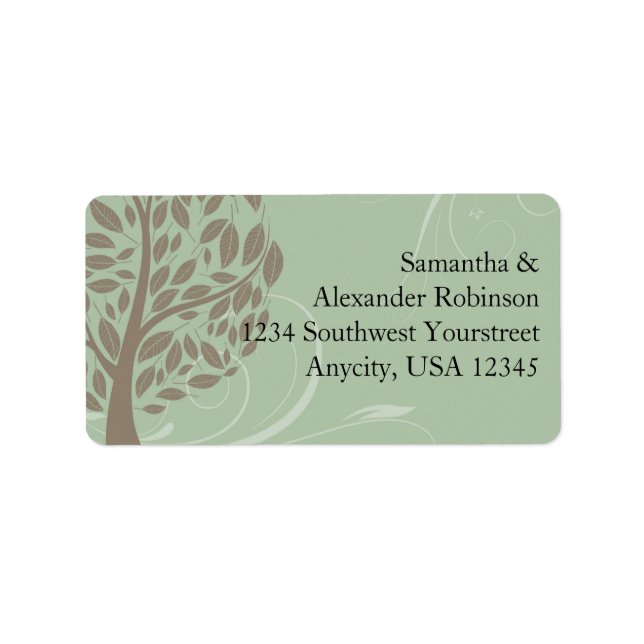 Sage Green and Soft Brown Stylized Eco Tree Label (Front)