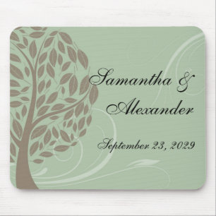 Sage Green and Soft Brown Stylized Eco Tree Mouse Pad