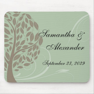 Sage Green and Soft Brown Stylized Eco Tree Mouse Pad