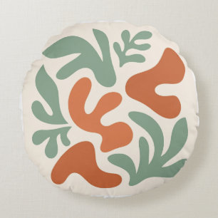 sage green and terracotta abstract wall art round pillow
