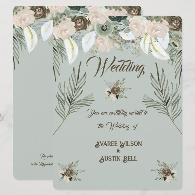 Sage Green and Vanilla Cream Wedding Invitation (Front/Back)