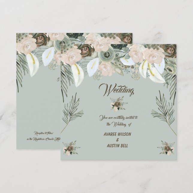 Sage Green and Vanilla Cream Wedding Invitation (Front/Back)