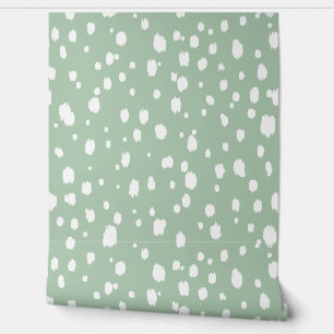 Sage Green and White Abstract Dots Wallpaper