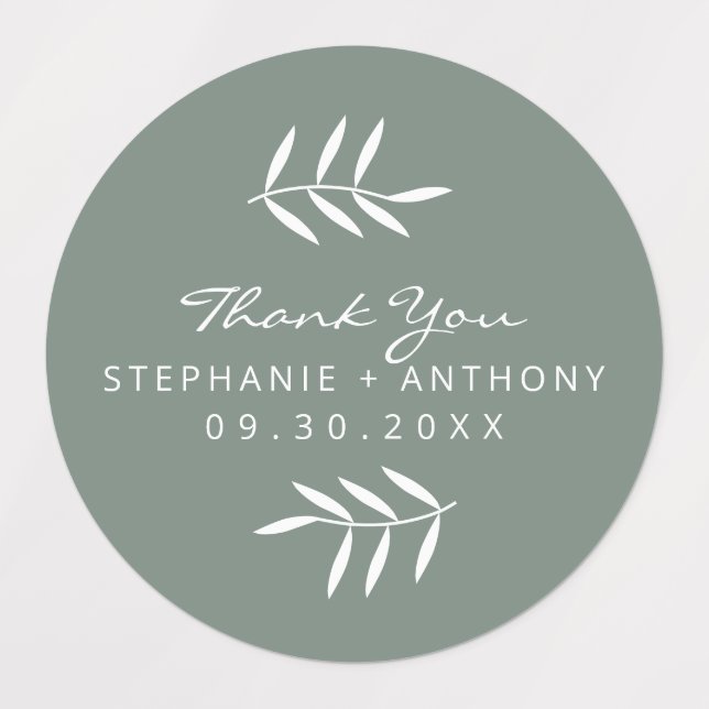 Sage Green and White Branches Wedding Thank You  (Design 1)
