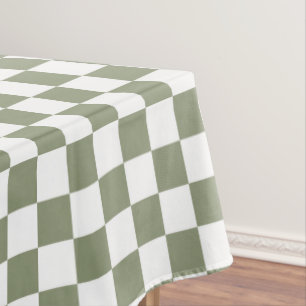 Sage green and white chequered check cotton dining tablecloth