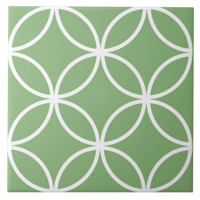 Sage green and white circles petals diamonds tile (Front)