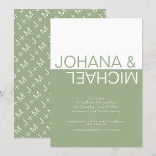 Sage green and white colorblock whimsical wedding  invitation