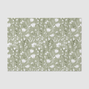Sage Green and White Floral Bridal Birthday  Tissue Paper