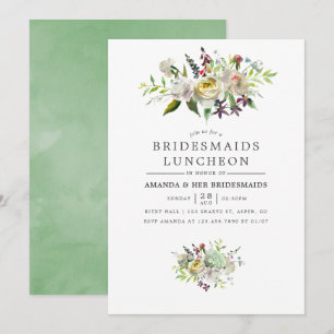 Sage Green and White Floral Bridesmaids Luncheon Invitation