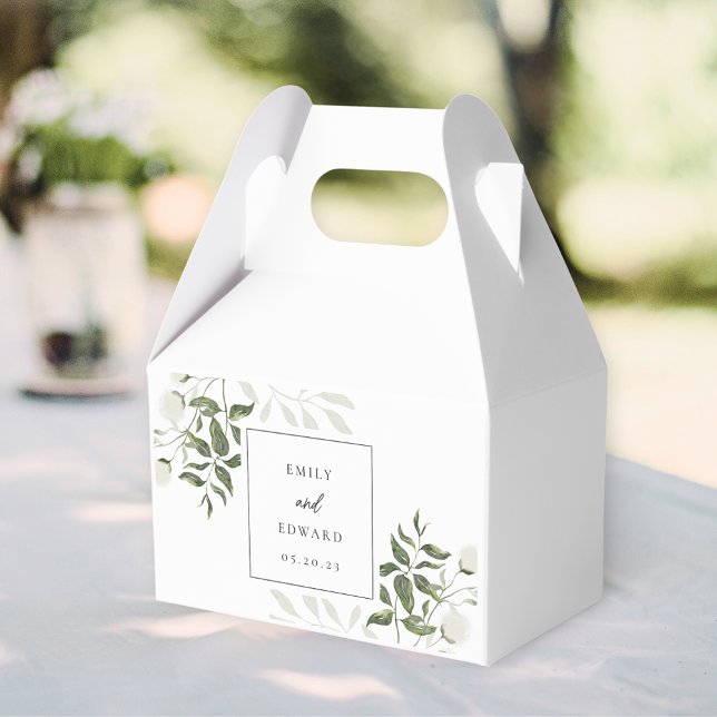Sage Green and White Floral Wedding Favor Box (Creator Uploaded)