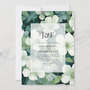 Sage Green and White Floral Wedding Invitation