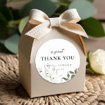 Sage Green and White Floral Wedding Thank You Classic Round Sticker<br><div class="desc">Custom-designed wedding thank you stickers and labels featuring modern elegant sage green and white floral design with personalized name and text.</div>