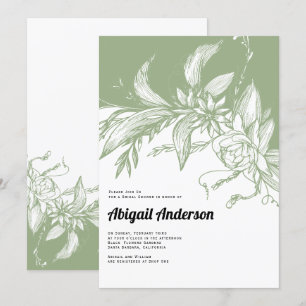 Sage green and white flowers wedding bridal shower invitation