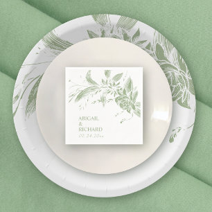 Sage green and white flowers wedding napkin