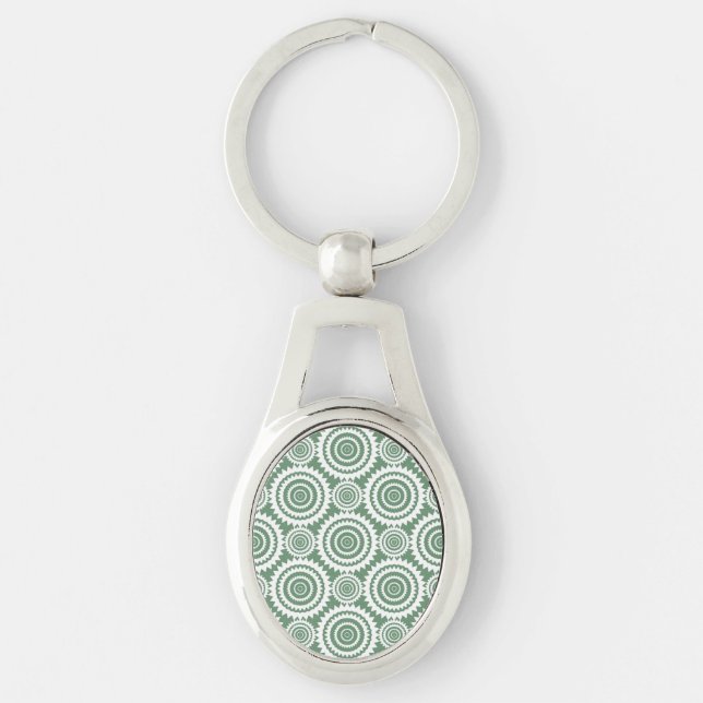 Sage Green and White Geometric Circles Pattern Keychain (Front)
