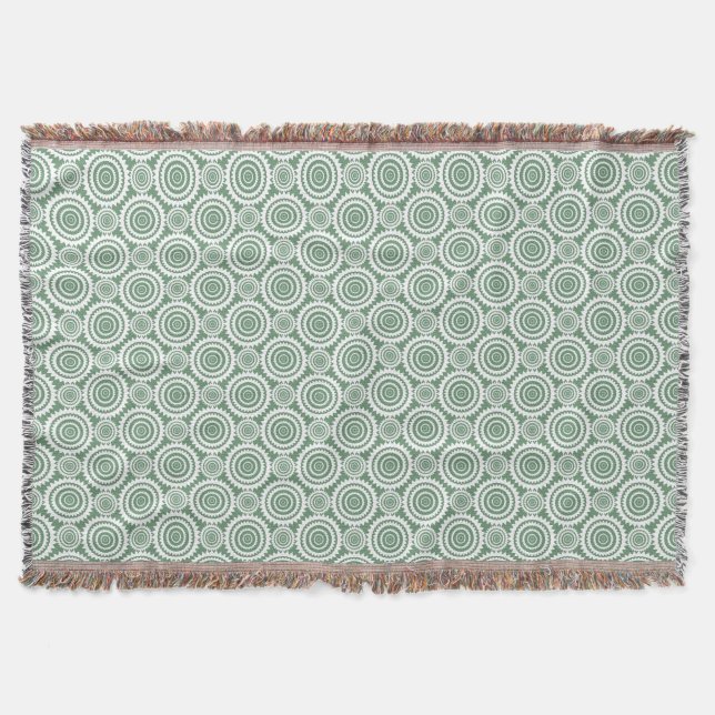 Sage Green and White Geometric Circles Pattern Throw Blanket (Front)