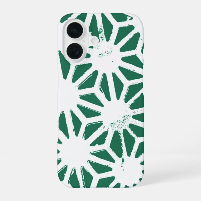 Sage green and white geometric pattern iPhone 16 case (Back)