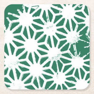 Sage green and white geometric pattern square paper coaster