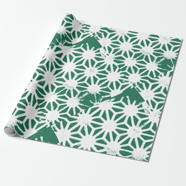 Sage green and white geometric pattern wrapping paper (Unrolled)