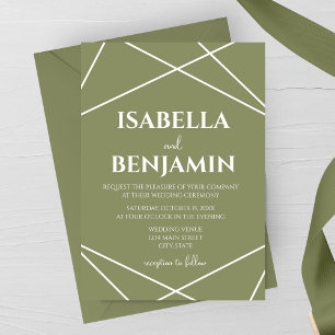 Sage Green and White Geometric Typography Wedding Invitation