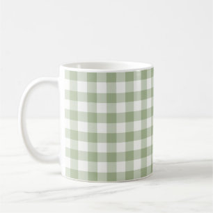 Sage Green and White Gingham Checked Pattern Coffee Mug