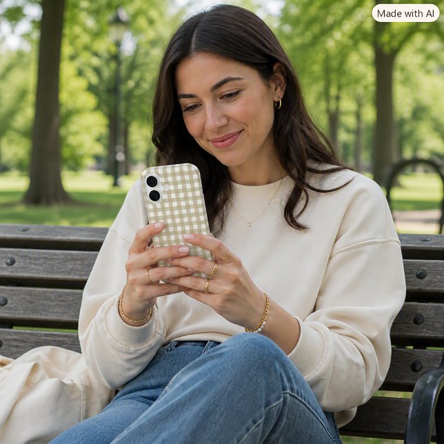 Sage Green and White Gingham Plaid Pattern Case-Mate iPhone Case (A phone case with a sage green and white gingham plaid.)