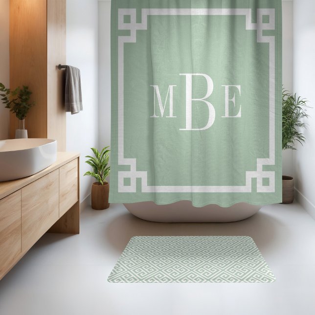 Sage Green and White Greek Key | Monogrammed (Creator Uploaded)
