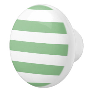 Sage Green and white Horizontal Stripes Ceramic Knob