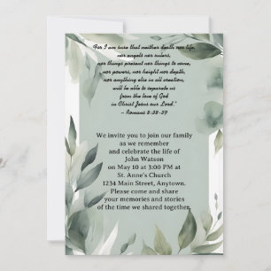 Sage Green and White Leaves Memorial Invitation