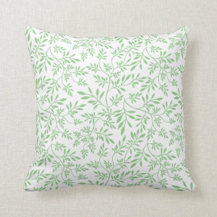 Sage green and white leaves pattern throw pillow