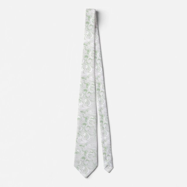 Sage Green and White Marbled Abstract  Tie (Front)