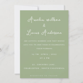 sage green and white minimalist wedding invitation